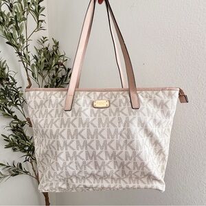 Michael Kors Cream and Tan Monogram Tote